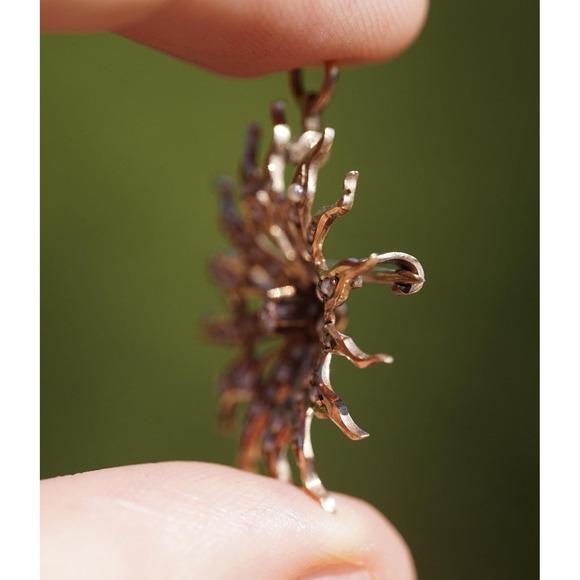 Antique 10k Solid Yellow Gold Natural Seed Pearl Old Mine Cut Diamond Pendant - Picture 7 of 7